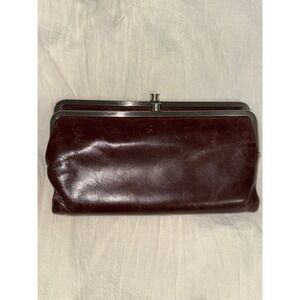 Hobo international double kiss lock brown leather Lauren clutch purse